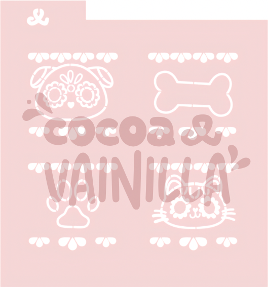 Stencil papel picado día de muertos, mascotas